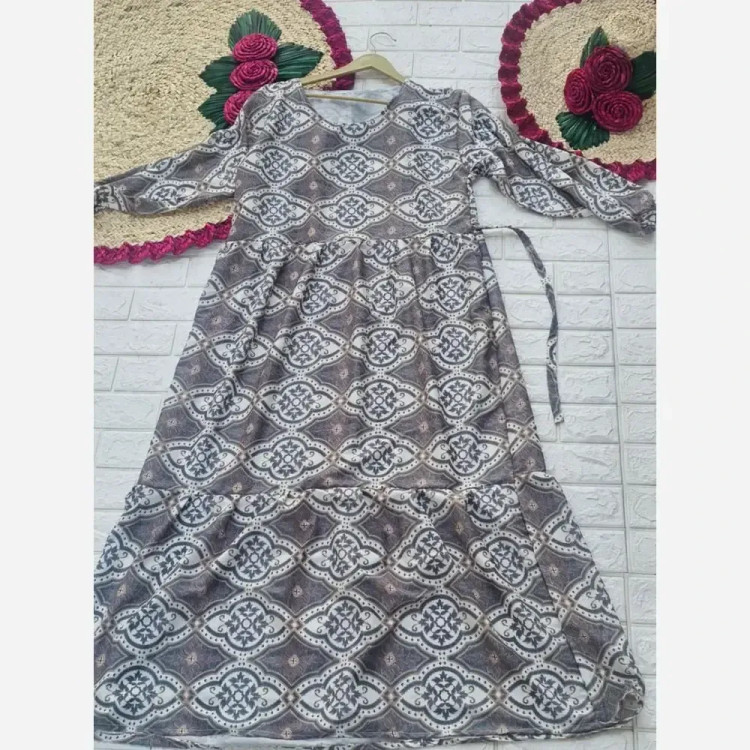 پیراهن فلور نخ بیسکویتی تابستانه نرم فری سایز قد 135