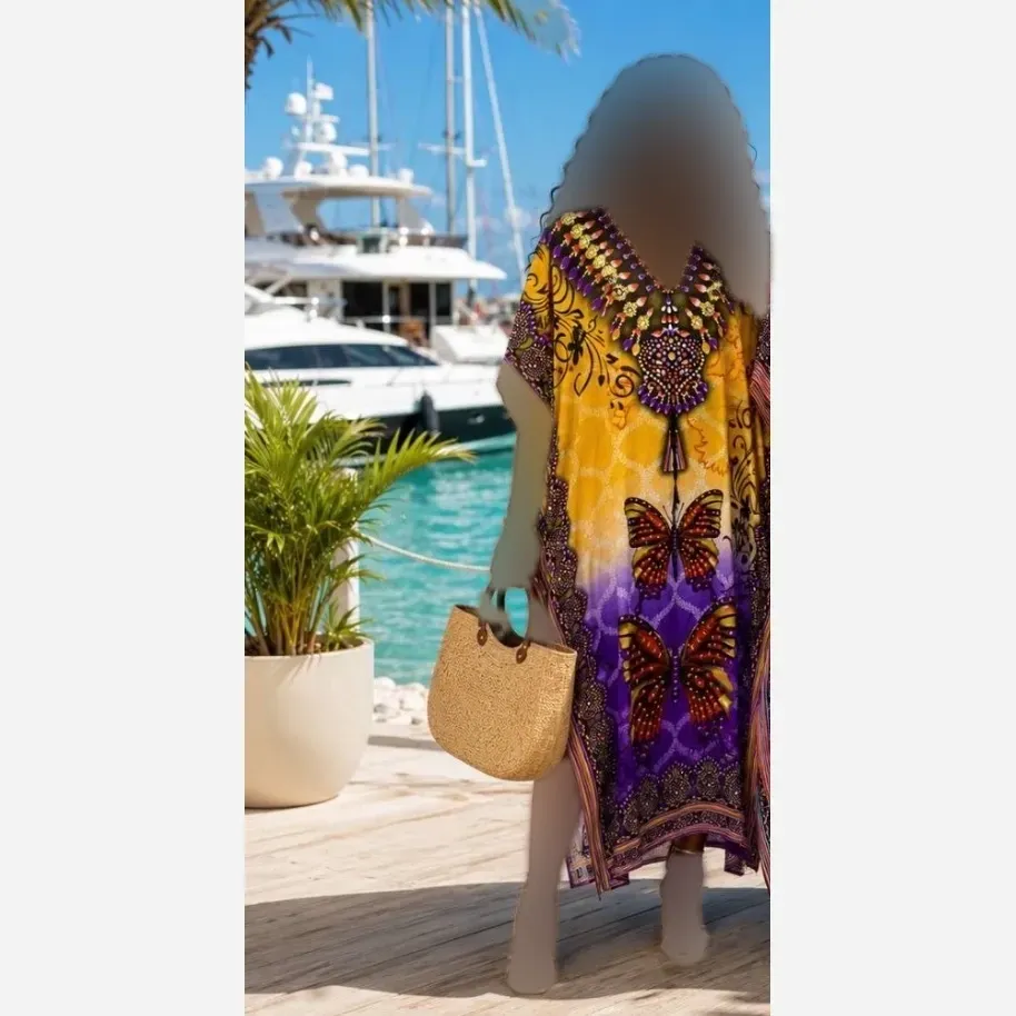 تونیک پانچ هندی نخی تابستانه فری سایز کمربند دار