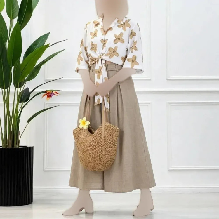 ست گره ای آیسانا شومیز نخ اسلپ و دامن صوفیا شانتون فری سایز