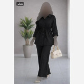 ست مانتو و شلوار زنانه جنس شانتون گرم بالا درجه یک فری سایز رنگ نسکافه ای روشن و استخونی