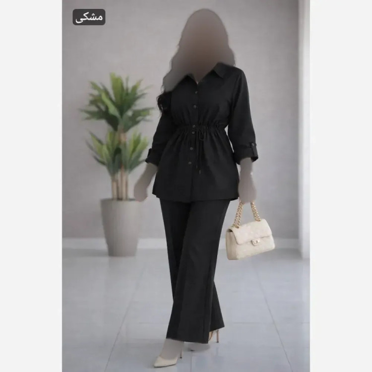 ست مانتو و شلوار زنانه جنس شانتون گرم بالا درجه یک فری سایز رنگ نسکافه ای روشن و استخونی