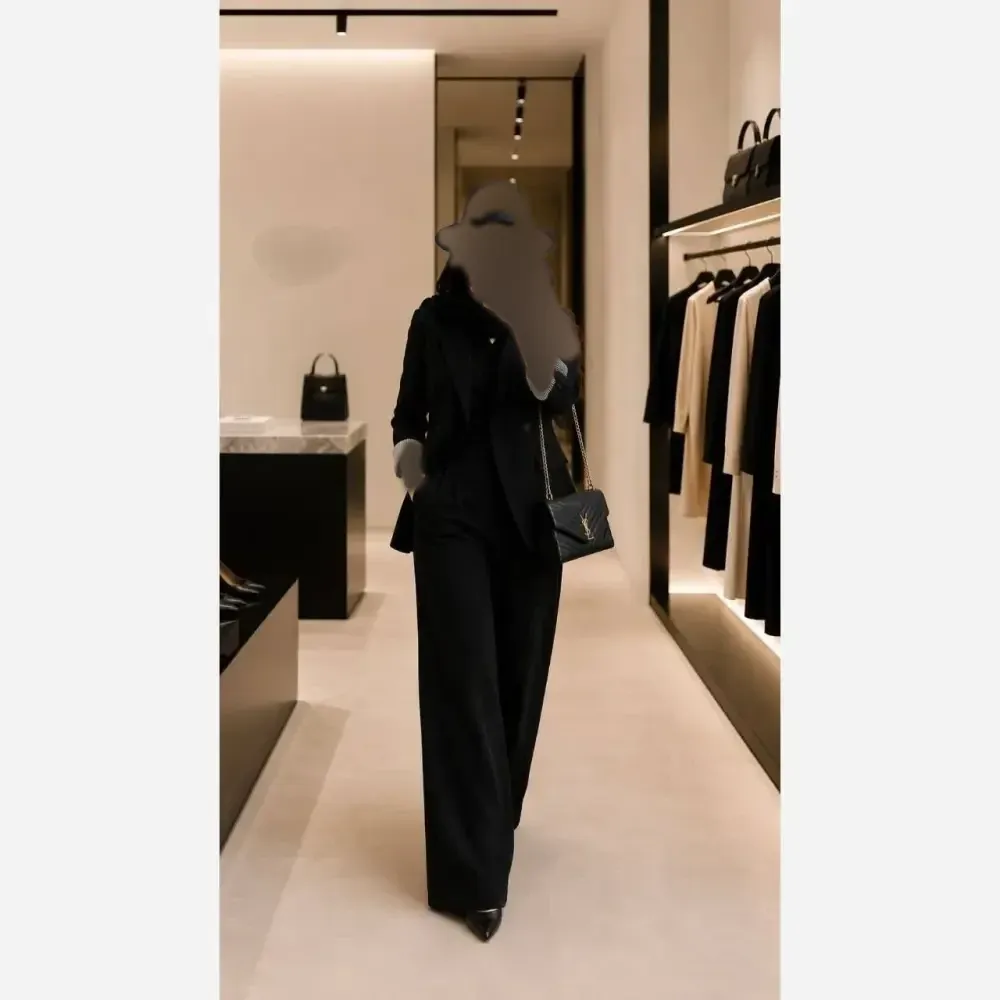 ست کت شلوار زنانه مدل حسنا جنس لنین وارداتی گرم بالا رنگ مشکی