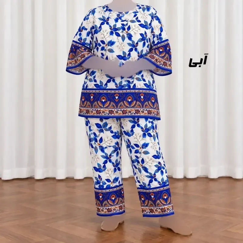 ست بلوز شلوار نخی زنانه و دخترانه فری سایز چهارفصل