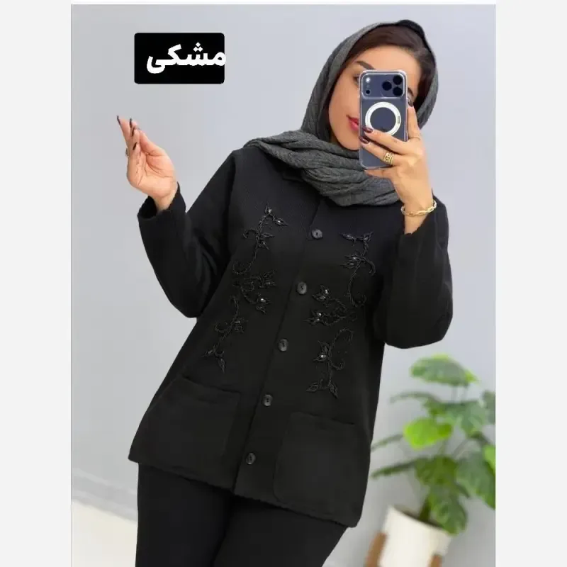 ژاکت بافت ملیله دوزی زنانه یقه مردانه مهرانا فری سایز