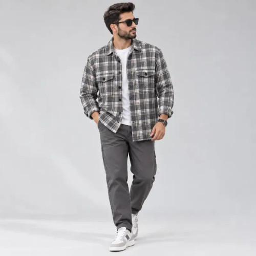 شکت پشمی مردانه چهارخونه پاییزه طوسی سایز 2XL و 3XL