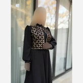 ست سه تیکه پیراهن کرپ مازراتی و جلیقه مخمل هندی با کمربند مشکی